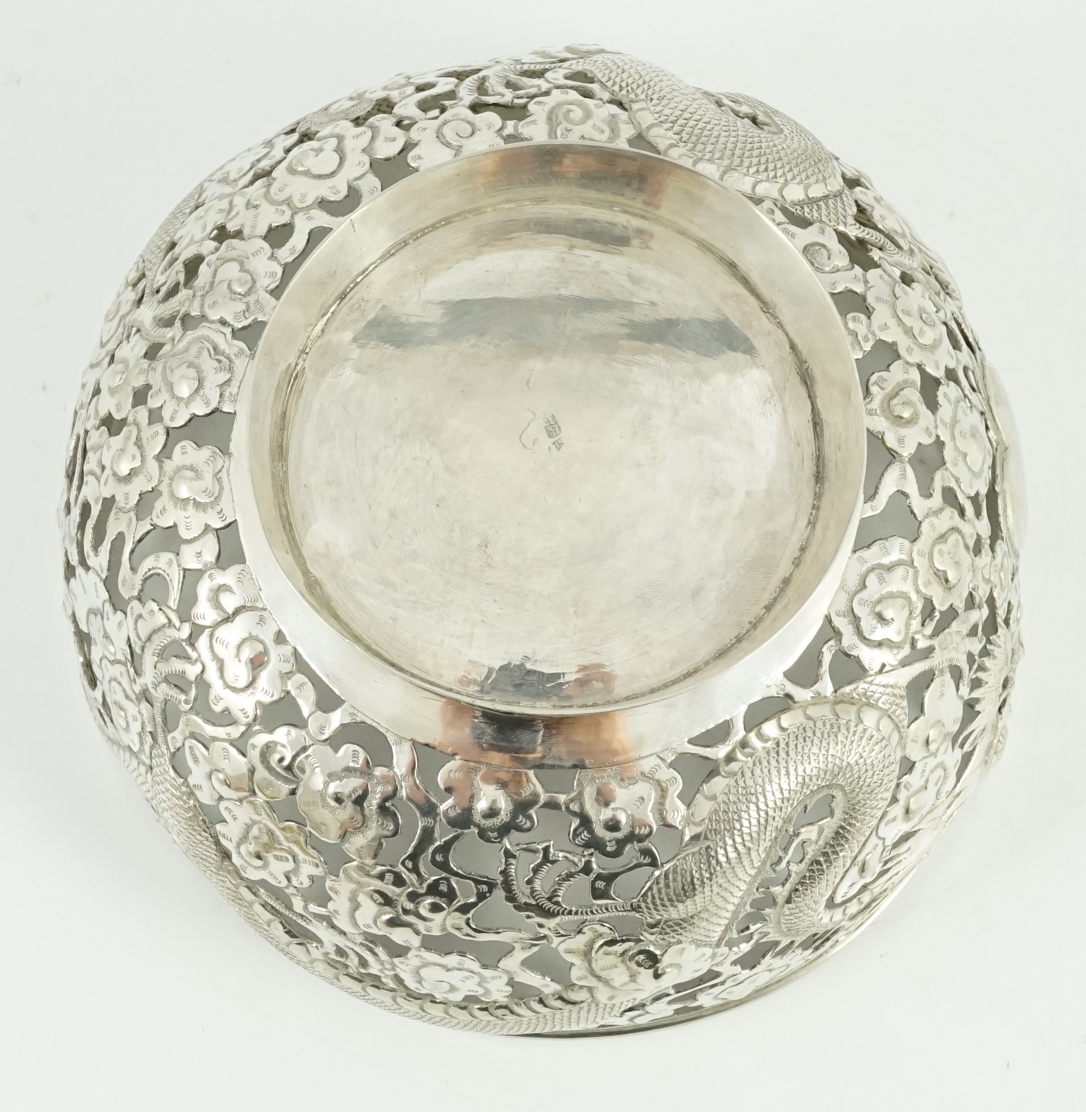 An early 20th century Chinese pierced silver circular bowl